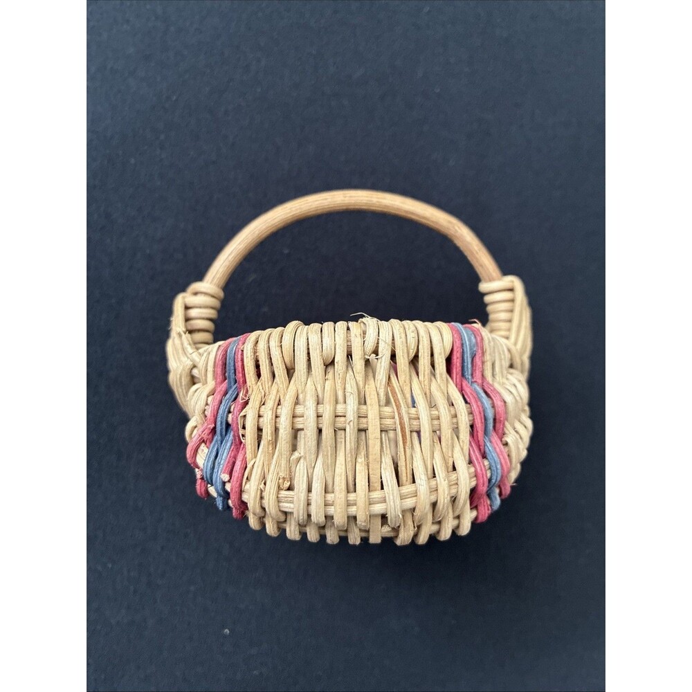 Boyds Bears Mini Woven Basket Bailey's Market Red Blue Stripes Vintage 90s Dolls - Picture 3 of 10